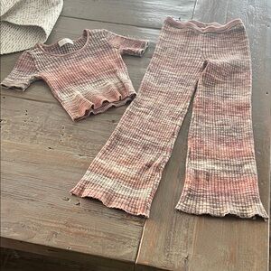 Rylee + Cru Kids Soft Ribbed Set in Muted Pink,Brown, and cream, size 6-7.